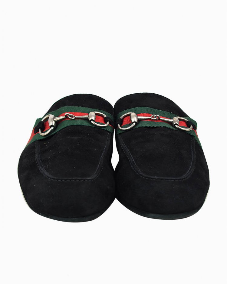 Mule Gucci original suede faixa web preto masculino